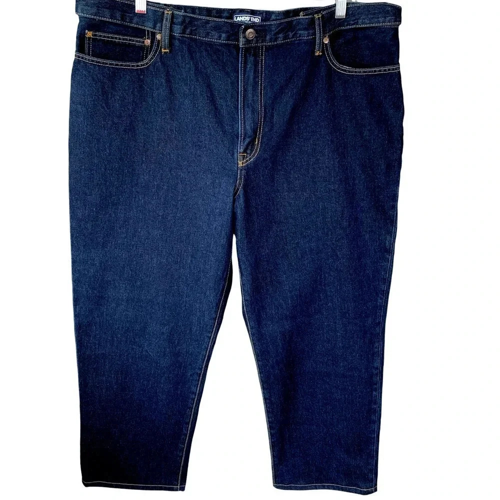 Lands' End New Square Rigger Traditional Fit Denim Dark Blue Jeans 42X26 Classic